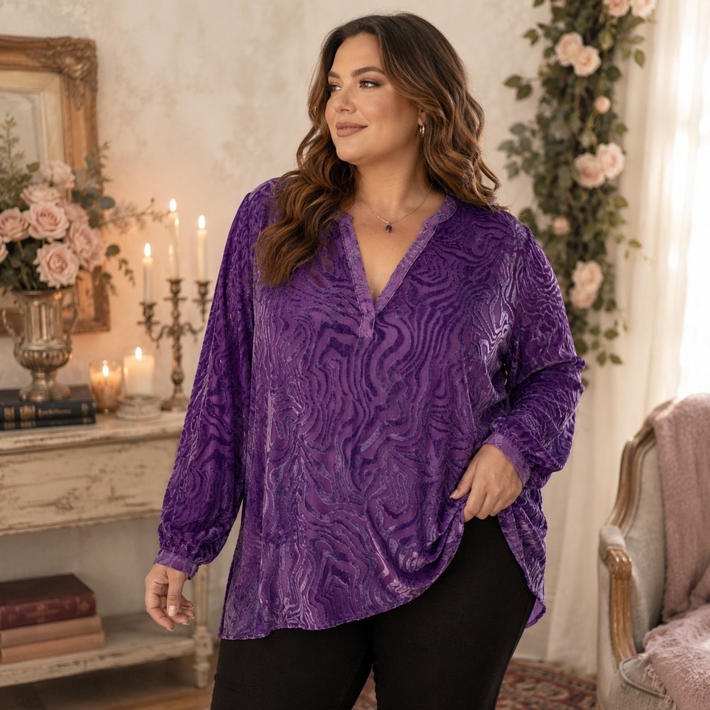 Torrid Burnout Velvet Top Plus Size 1X Purple Sheer Boho Gothic Lightweight